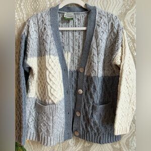 SHANNON WOOLEN MILLS cardigan Sweater S Merino WOOL Grandpa Cable Knit Fisherman
